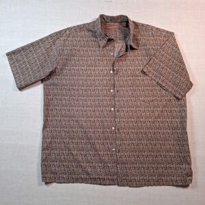 Tori Richard Button Down Mens 2XL Brown Geometric Hibiscus Floral Cotton Lawn